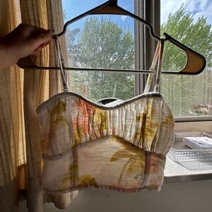 American Eagle Outfitters Yellow and Brown Ruffled Crop Camisole